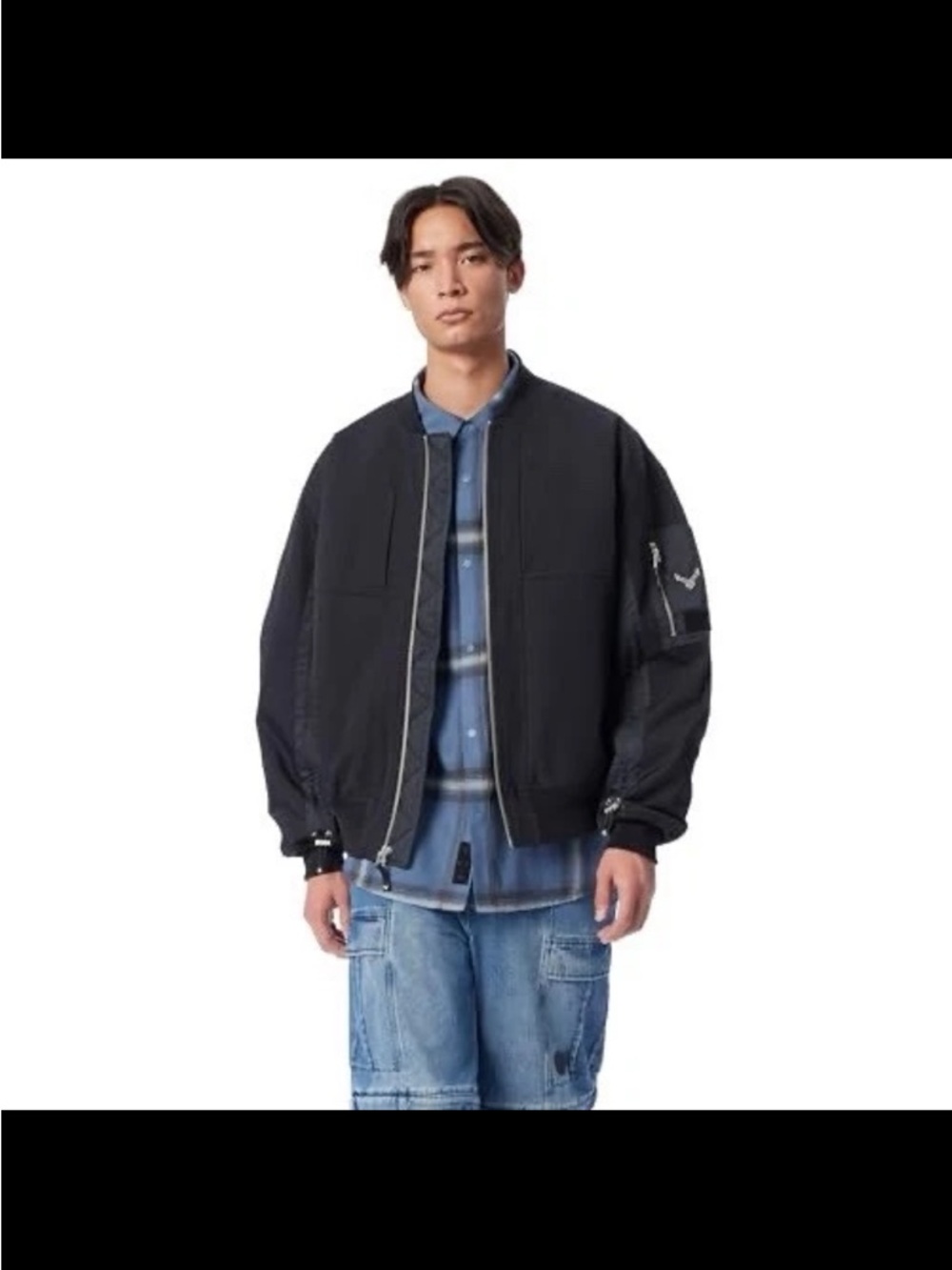 Cross eye moose Men's Black Bomber Jacket - Modern Zip Front xxl - Picture 6 of 7